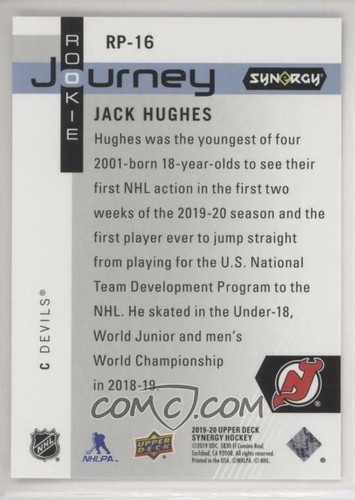 JACK HUGHES 2019-20 Synergy Rookie Journey Away Jersey RC SP /899 #RP-16 Devils - Picture 4 of 4