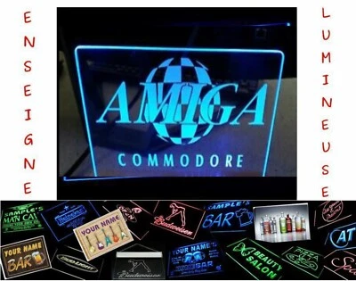 RARE PANNEAU AMIGA COMMODORE LED JEU PUB ENSEIGNE RÉTRO LUMINEUSE NEON MINI CD32