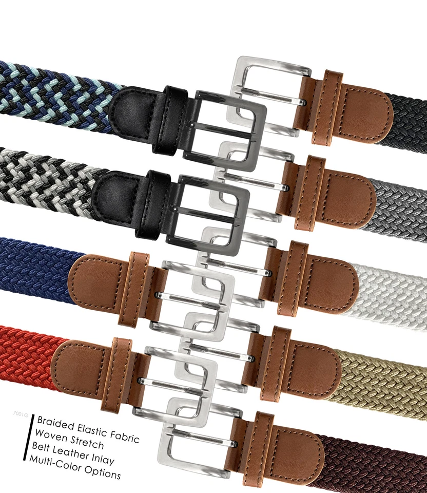 7001G Men's Stretch Belt Braided Elastic Casual Woven Canvas Fabric Belt 1-3/8" - Image 2 of 4