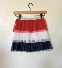 Way To Celebrate Patriotic Girls Red, White And Navy Tutu Ruffled Skirt Size 7-8