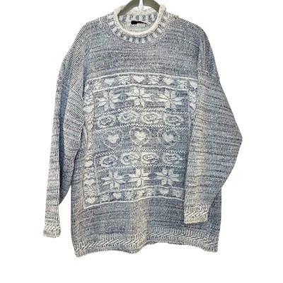 Vintage 80s 90s Cut 4 U Sweater Cottagecore Nordic Fair Isle Cozy Blue Cotton L