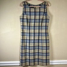 Brooks Brothers Women’s Vintage Plaid Sheath Dress Blue Cream Sz 10 Retro Preppy