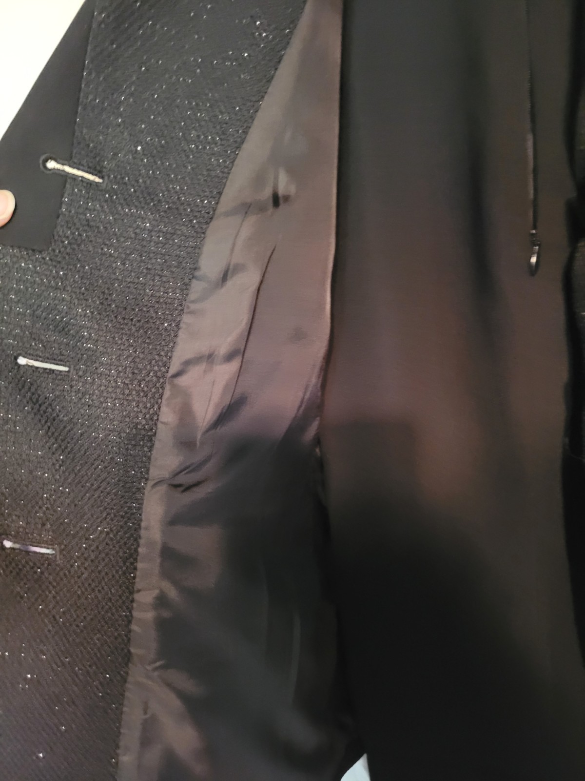 Le Suit Women's Pant Suit Size 6 Black Lined Rainbow Thread Weave Jacket