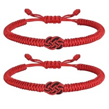 2 pcs Lucky And Protection Bracelet,Red Knot String Bracelet for Men Women,Ha...