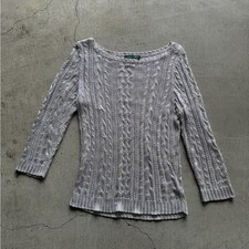 Lauren Ralph Lauren / Metallic Cable Knit Sweater / Silver