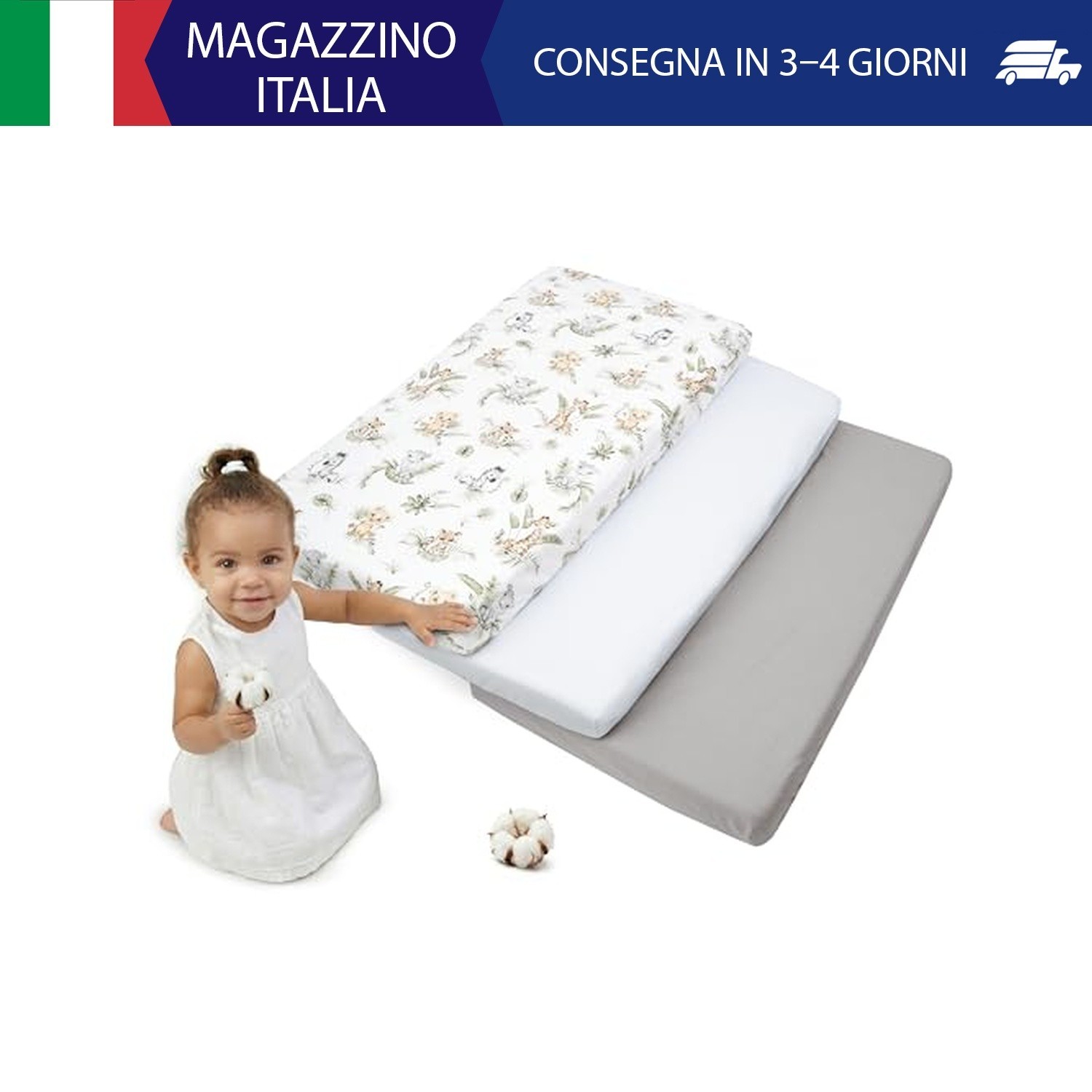 Medi Partners Lenzuola Lettino Set 3 Neonato 60x120-100% Cotone Lenzuolo con Ang