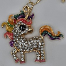 Fashion Jewelry Rhinestone Unicorn Key Chain Keyring Bag Charm Gold Multicolor