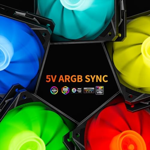 UPHERE 120MM BLACK ARGB COMPUTER CASE FANS 5-PACK HIGH PERFORMANCE COOLING - Picture 2 of 5