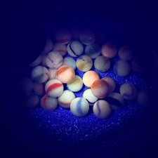 44 Vintage Akro Agate Peltier Marbles Lot 2 Shooters UV Glow Uranium Glass Swirl