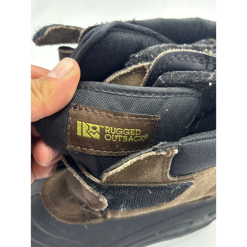 Rugged Outback Kids Black Brown Waterproof Winter Snow Boots Size 3 Hook Loop - image 3 of 4