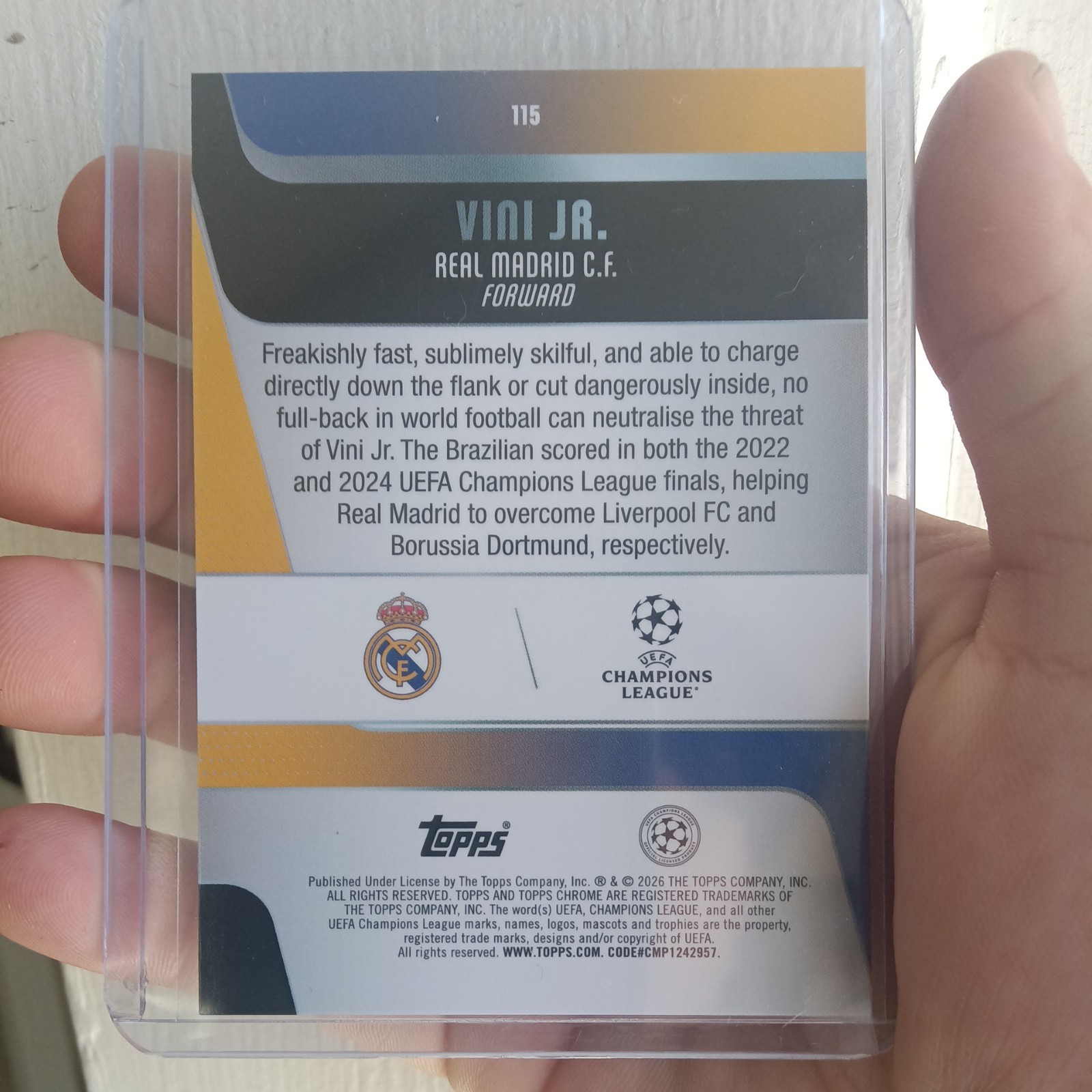 2025-26 Topps Chrome UEFA Club Competitions  Vinicius Junior #115 Real Madrid view 2