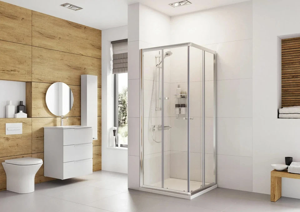 Roman Haven 6 Corner Entry Shower Cubicle Enclosure Square Chrome Silver Finish