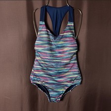 Lands' End Women's 4 Racerback V-Neck One Piece Swimsuit Deep Sea Navy Space Dye