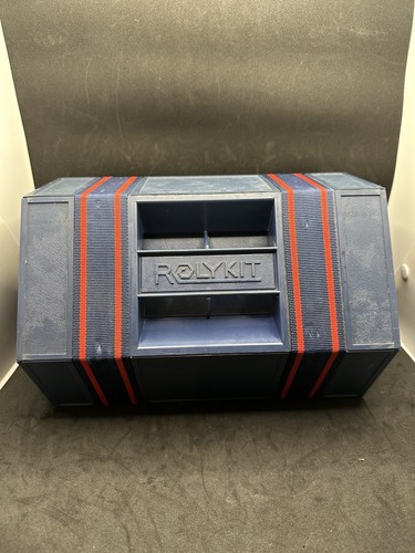 Vintage Rolykit: Tool Box, Organizer, Sewing, Crafts, & Fishing Blue ,Red Stripe