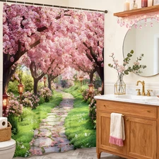 Pink Cherry Blossom Shower Curtain Rustic Floral Blooming Farmhouse Flowers Natu