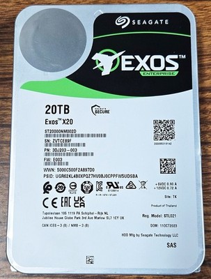 Seagate Exos X20 ST20000NM002D 20TB 7200 RPM 3.5'' Internal Hard Drive SAS STL021