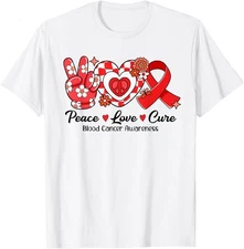 Groovy Peace Love Cure Blood Cancer Awareness Unisex T-Shirt