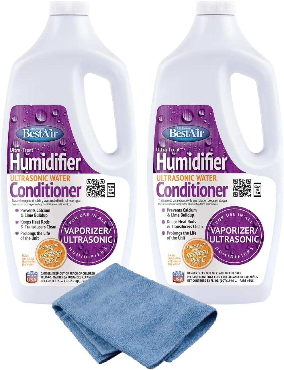 Microfiber Cleaning Cloth 14"X14" with Best Air 3US Ultrasonic Humidifier Water,