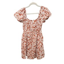 American Eagle Orange Floral Puff Sleeve Open Back Mini Dress Womens Medium