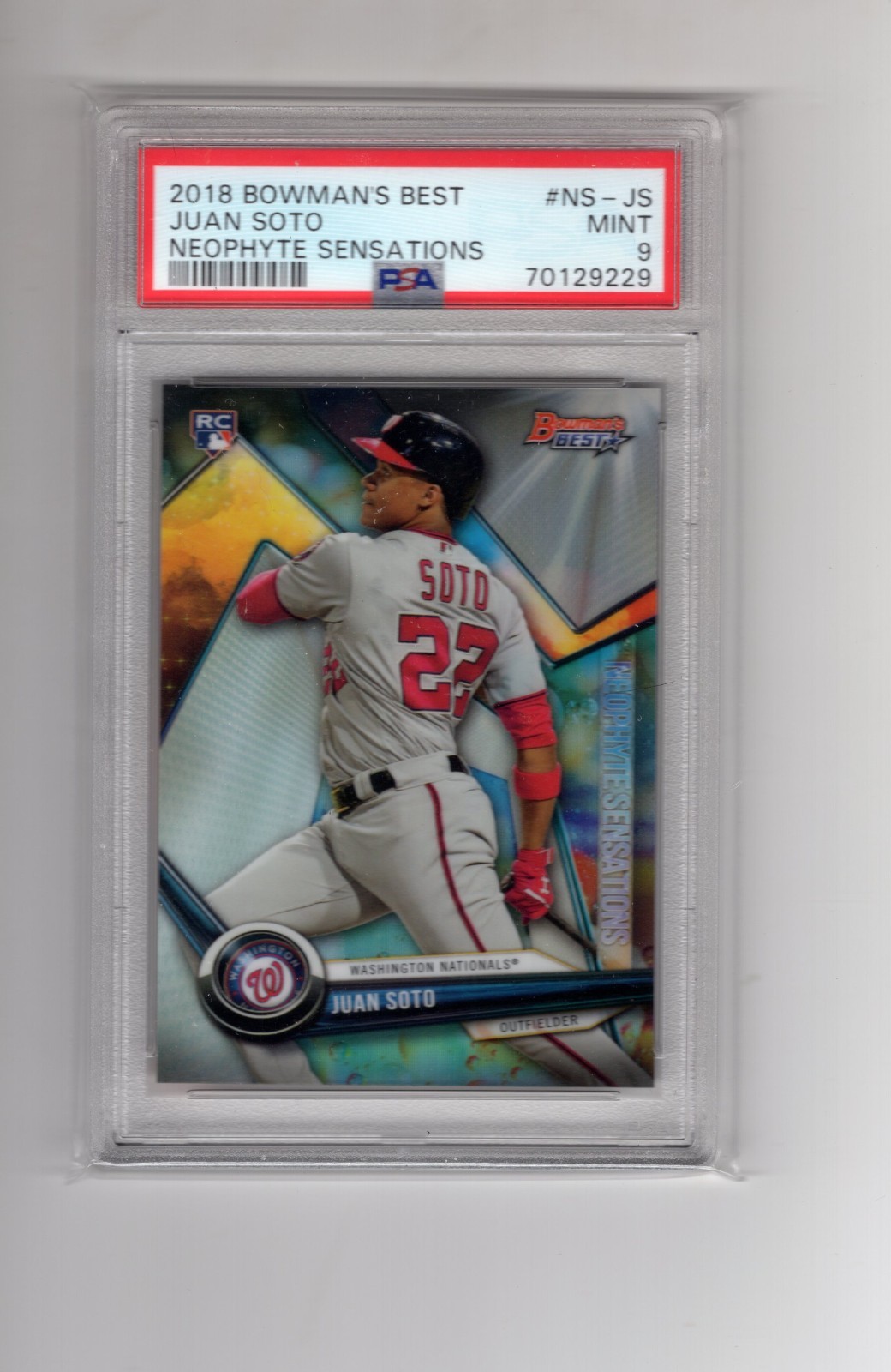 2018 Bowman's Best - Neophyte Sensations Refractor #NS-JS Juan Soto PSA 9💎🔥RC