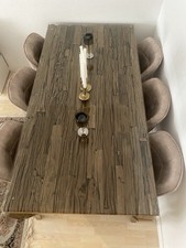 Design Esstisch 200 cm – Riess-Ambiente – Teakholz, Glas & Gold Edelstahl – NEU