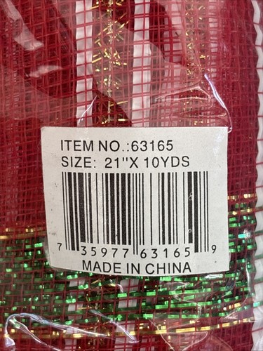 Holiday Decorative Mesh Red & Green 20.5” Wide x 10’ Long - 3 Rolls - Foto 3 di 3