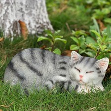 Cat Statue, Grey, Resin, Contemporary, Outdoor / Indoor Decor, 11.4" L x 7.1"...