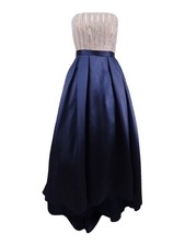 Xscape Women's Strapless Beaded High-Low Gown 2, Navy/Mocha 
