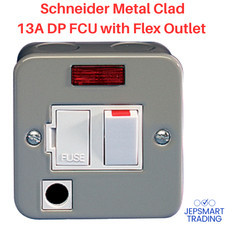 SCHNEIDER 13A Metal Clad DP Fused Connection Unit FCU Fused Spur w Flex Outlet