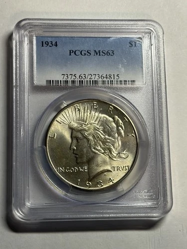 1934 Peace Silver Dollar PCGS MS63 Blast White Tougher Date