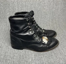 Women’s Justin Black Leather Roper Kiltie Fringe Boots Size 6D