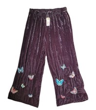 Johnny Was Luciana Wide Leg Velvet Embroidered Pants Pull On Butterfly S 365 G