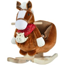 Qaba Kids Plush Rocking Horse Toy Lullaby Hand Puppets 18-36M Brown