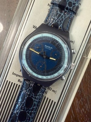 1991 Swatch Chrono Silver Star SCN102 Blue Chronograph NOS Box Papers Working