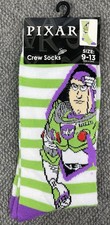 BUZZ LIGHTYEAR Men's Size 9-13 Pair of Green  White Striped Crew Socks NWT