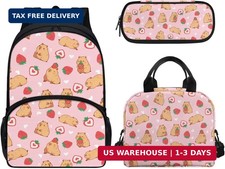 Capybara Strawberry School Bags for Girls, 3Pcs Students Backpack, Elementary Pr