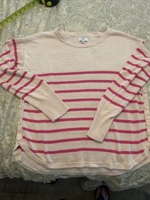 Crown & Ivy Womens Pink Striped Long Sleeve Pullover Blouse Top Size Med