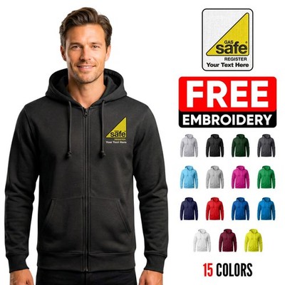 Personalisierter Kapuzenpullover Gas Safe Reißverschluss individuell bestickt Klempner Arbeitskleidung