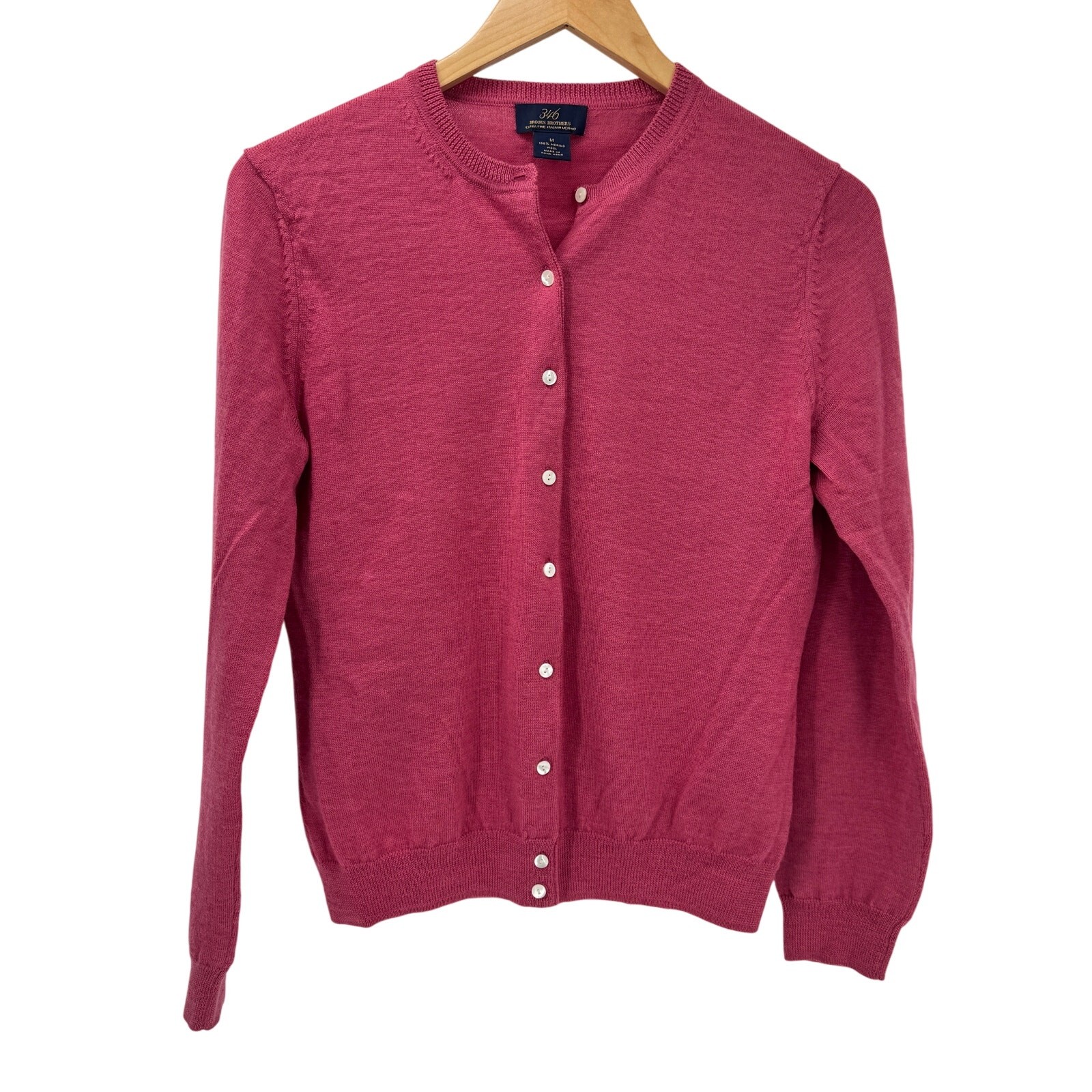 Brooks Brothers Cardigan Womens Medium Merino Wool Pink Button Up Knit Sweater