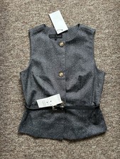 BNWT Zara Womens Belted Grey Waistcoat Size M