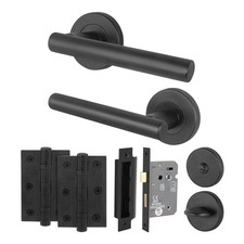 Black Internal Door Handle & Lock T-Bar - Bathroom, Latch & Lock With 4" Hinges
