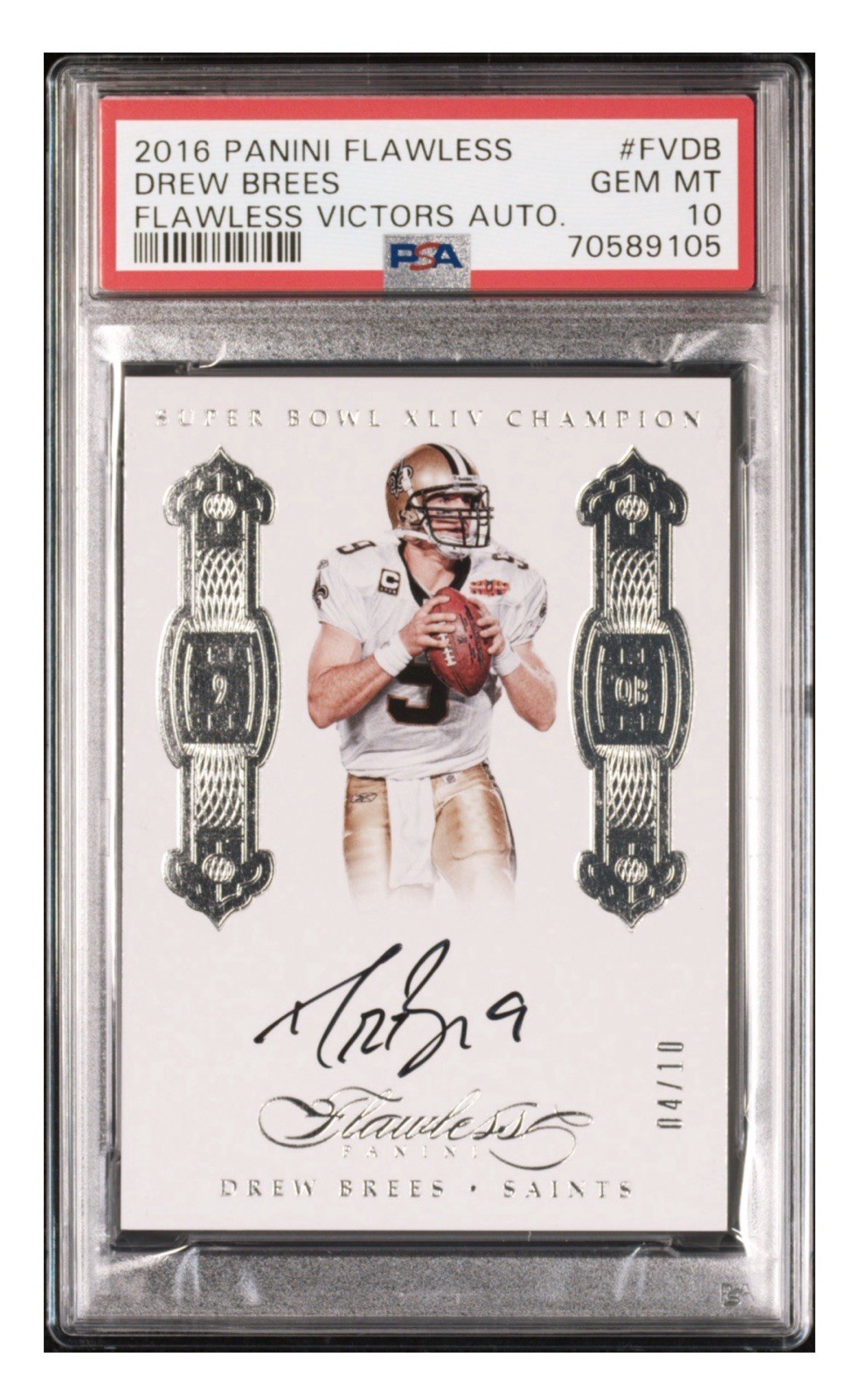2016 Panini Flawless Drew Brees Flawless Victors Auto #FVDB /10 PSA 10 SuperBowl