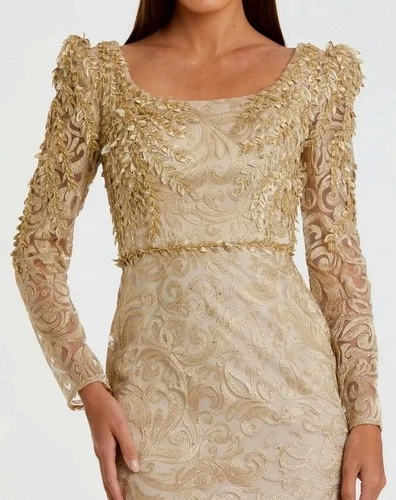 Mac Duggal Light Gold Embroidered Applique Trumpet Gown Size 14 $698 - Image 3 of 3