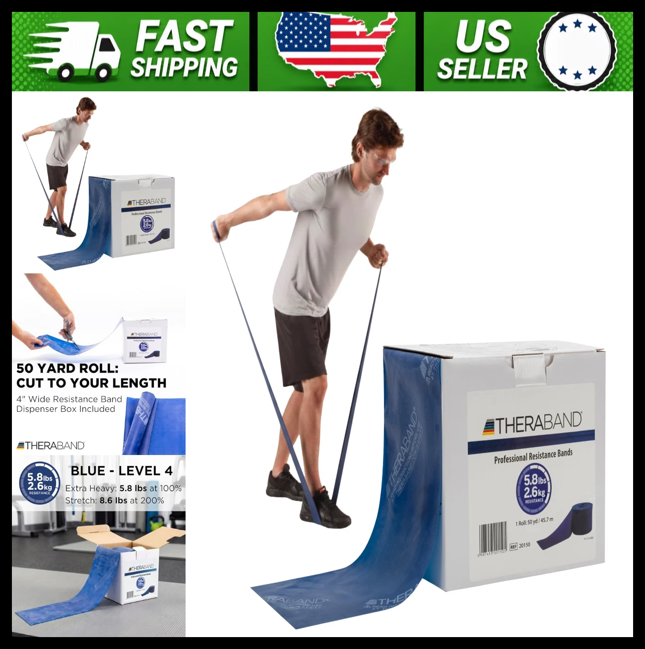 THERABAND Latex Resistance Band Roll for Exercise, Stretching, Therapy