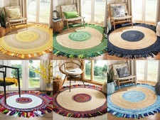 Durable & Stylish Natural Jute Rug Round Handwoven Eco Friendly Fiber Floor Mat