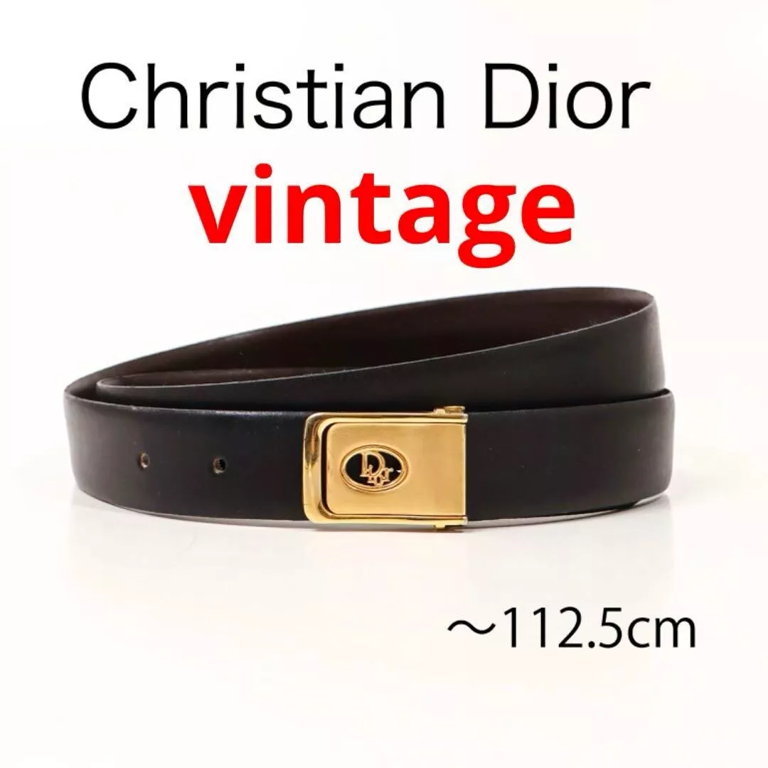 Boucle de ceinture vintage Christian Dior cuir noir logo D308