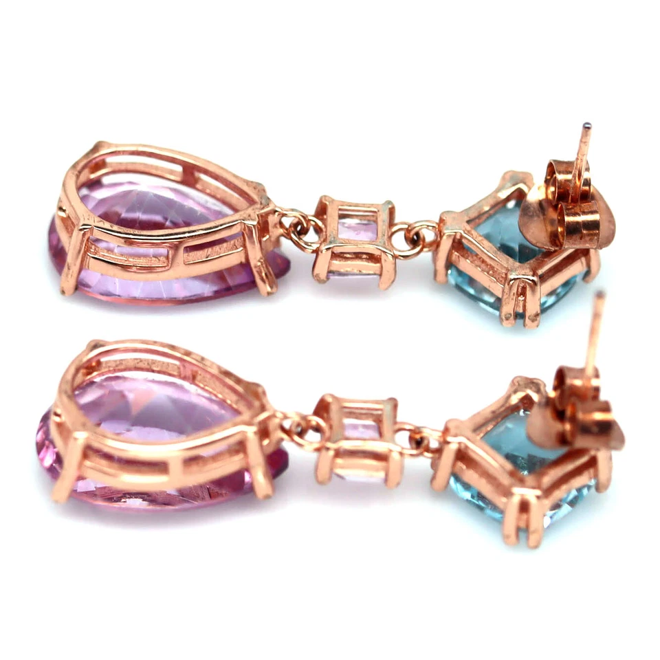 925 Sterling Silver Pink Mystic - Sky Blue Topaz Black Friday Earrings - Image 3 of 4