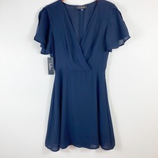 NWT Lulus Dress Navy Blue XS V-Neck Flare Dress Cut Flare Sleeve Knee Length