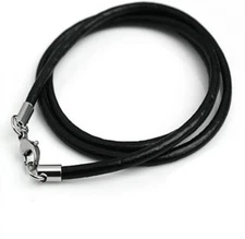 3mm Black Leather Cord Chain Necklace Stainless Steel Lobster Clasp 16-40"