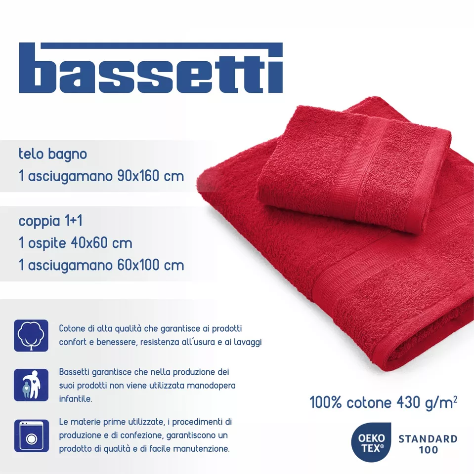 Asciugamani tris Bassetti telo bagno viso ospite spugna puro cotone 430 gr - Immagine 2 di 2
